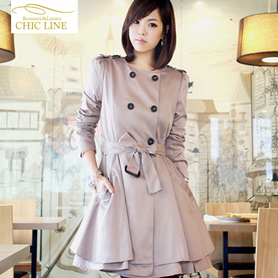 Free Shipping Women's New arrival 2013   overcoat medium-long slim waist belt double breasted trench outerwear