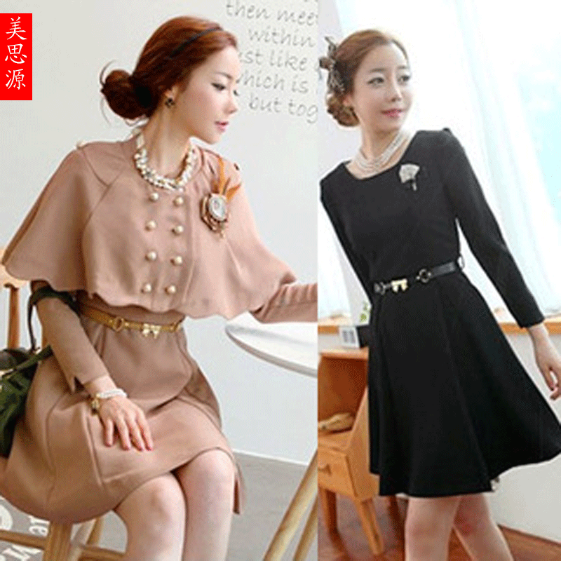 Free Shipping Women's new arrival plus size slim cape twinset basic k56368 long-sleeve dress 21a