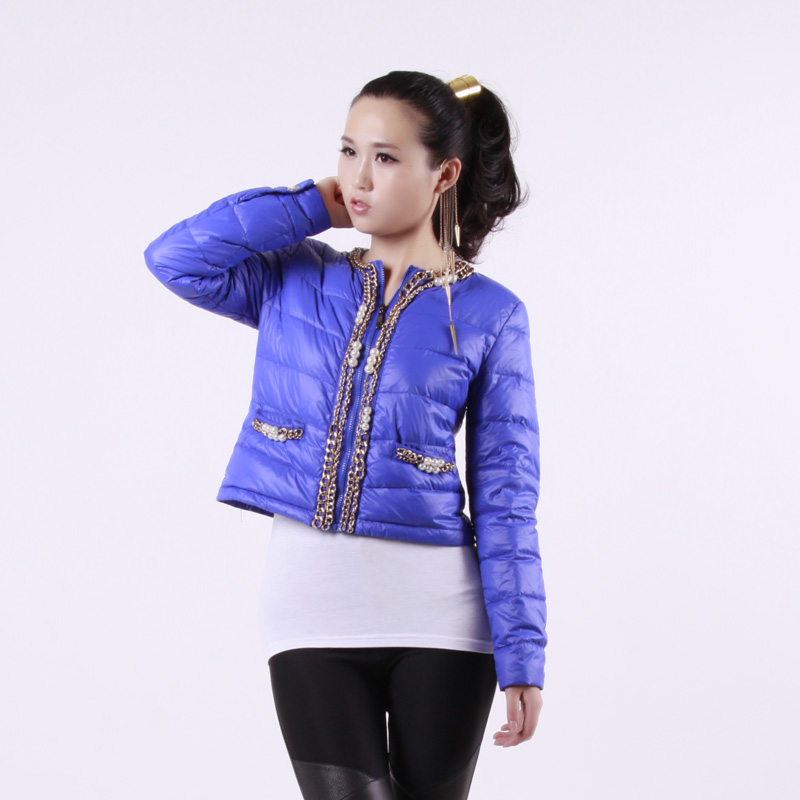 free shipping women's new fashion pearl pendant front fly o-neck wave elegant gentlewomen short design wadded jacket outerwear