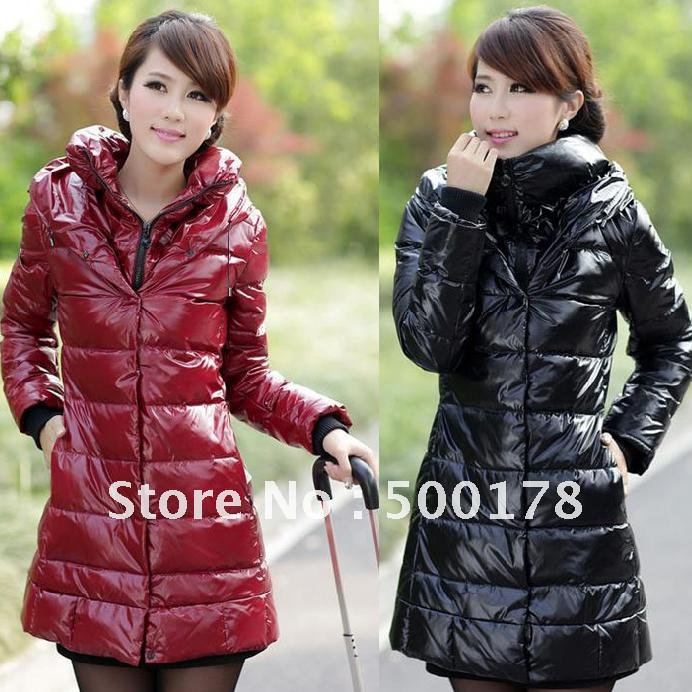 Free shipping, Women's new fashion winter warm duck down coat bright face long style thicken hooded down jacket AC506