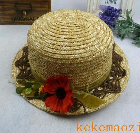 free shipping Women's nice lovely yarn lace bow cake strawhat hat