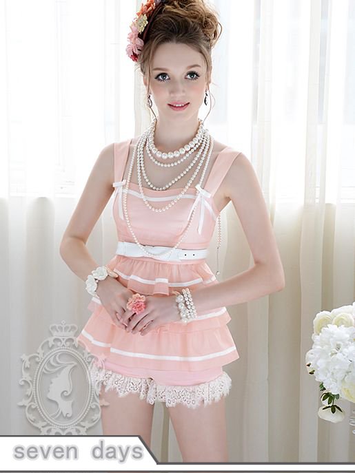 Free Shipping Women's Novelty Slim Fit Layered Lotus Leaf Straps Top NL072914PN