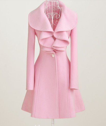 free shipping women's Pink big ruffle collar wool long overcoat