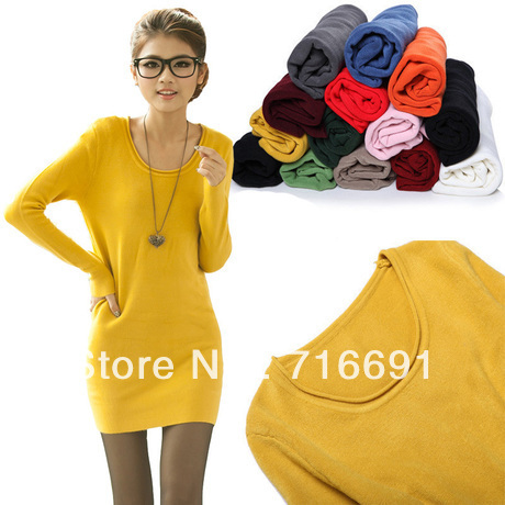 Free shipping Women's plus size  dress medium-long o-neck thermal slim  basic thick sweater