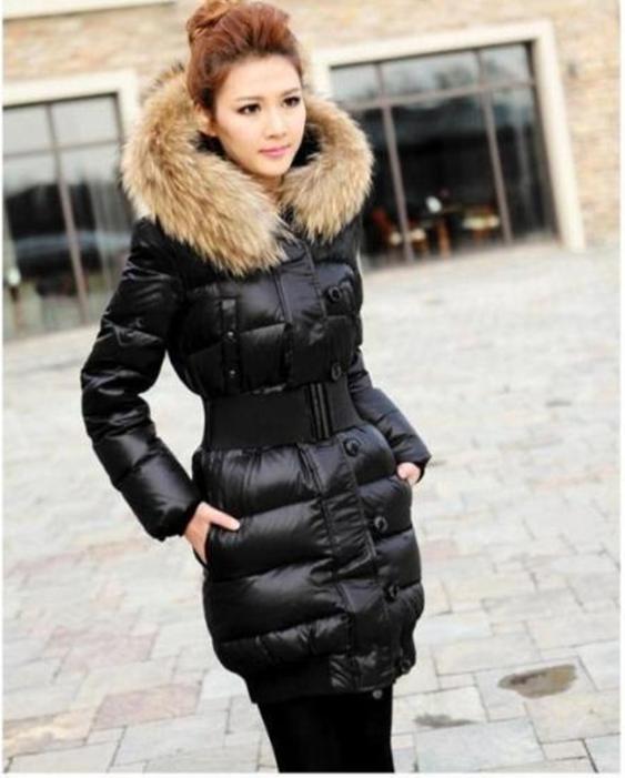 Free Shipping Women's Quilted Down Fur Collar Hooded Jacket Expedition Parka Color Red,Black,Khaki,Green