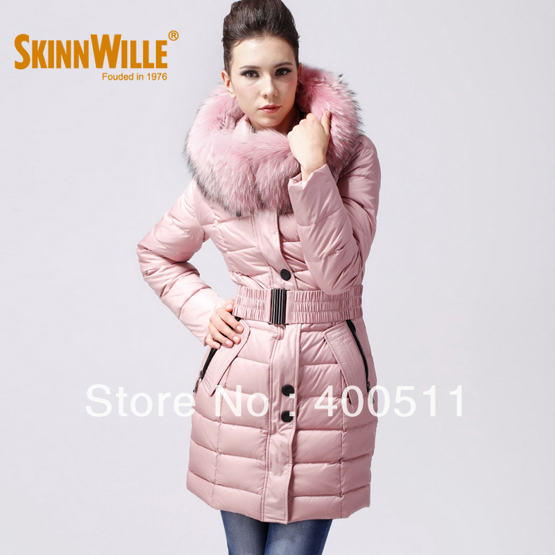 free shipping women's raccoon large fur collar slim thickening medium-long down coat outerwear 7603