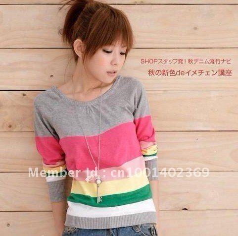Free shipping women's reversible all-match stripe V-neck sweater