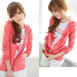 Free Shipping women's ruffle Flouncing with a hood outerwear jacket