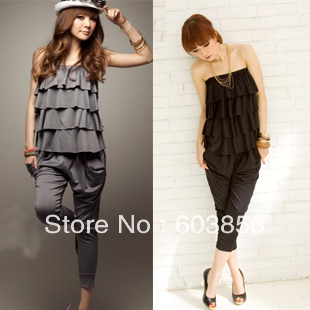 Free shipping Women's ruffles jumpsuit overall Harem pants One-piece shorts jumpsuits pants