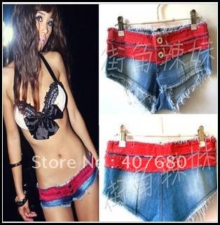 free shipping women's sexy low waist nightclub hot shorts do old slim pole dance Costume ds Cowboy super shorts match color