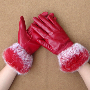 free shipping Women's sheepskin gloves short design genuine leather gloves women's fashion rex rabbit hair winter thermal