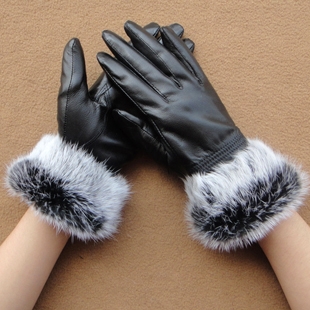 Free Shipping! Women's sheepskin gloves short design genuine leather gloves women's fashion rex rabbit hair winter thermal