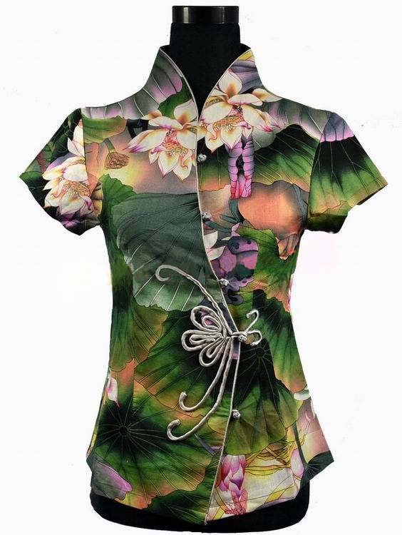 Free Shipping Women's Shirt New Chinese Cotton Shirt Top Lotus Flowers Wholesale Retail S M L XL XXL XXXL 2984-4