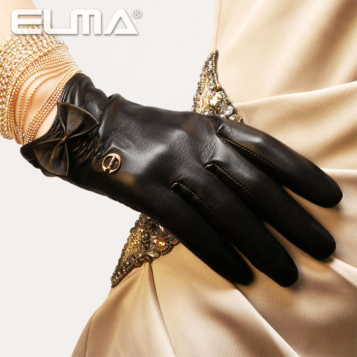 Free shipping women's short genuine leather gloves el008nk