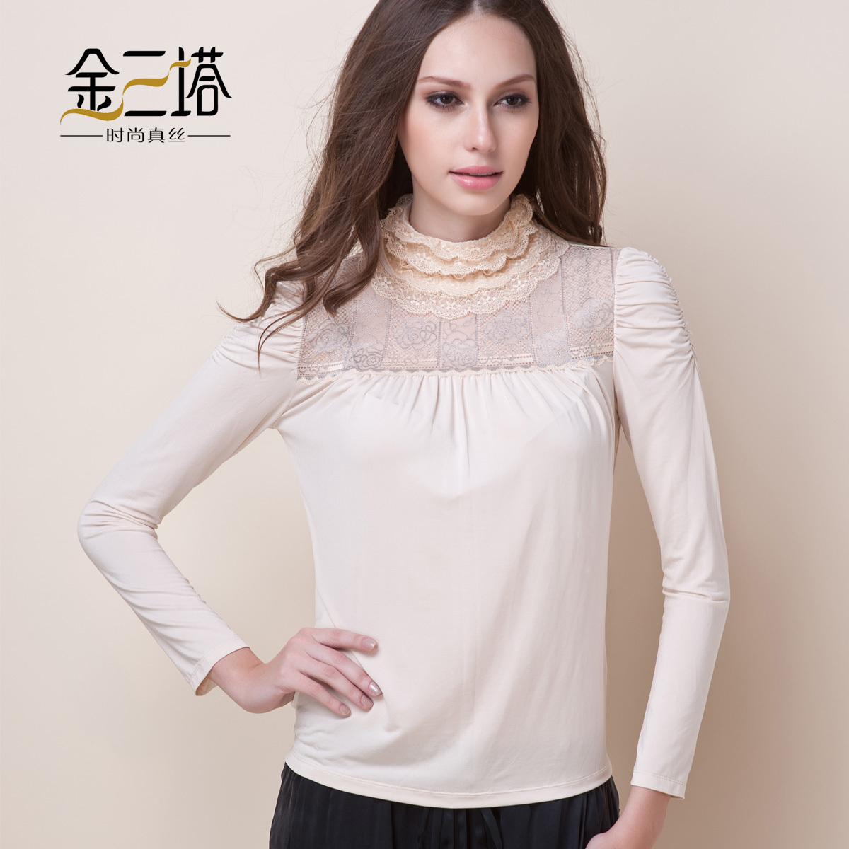 free shipping Women's silk spandex turtleneck lace long-sleeve basic shirt top yzf2c724