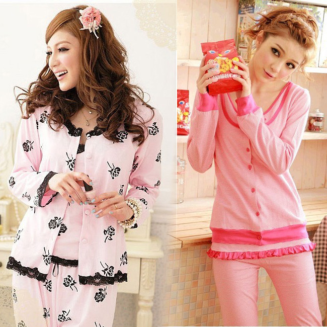 Free Shipping, Women's sleepwear female 100% cotton long-sleeve autumn and winter piece set sexy casual lounge set