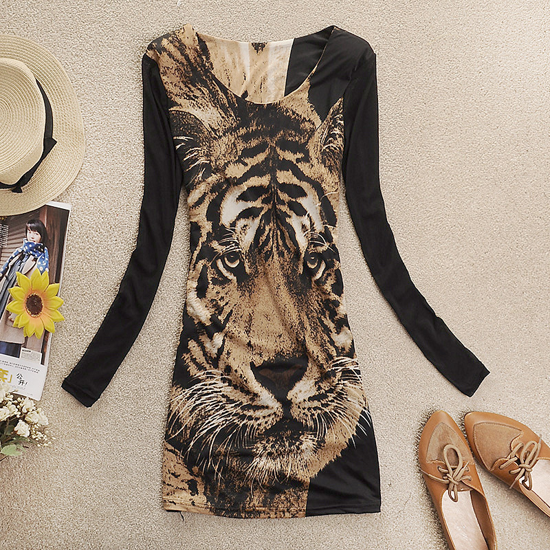 Free shipping Women's slim sexy gauze patchwork leopard print one-piece dress ,female medium-long slim hip skirt