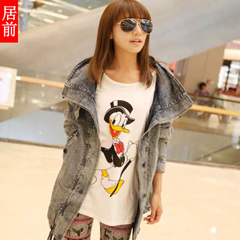 Free Shipping Women's spring d9296 slim waist loose plus size retro medium-long finishing trench denim cardigan LDX