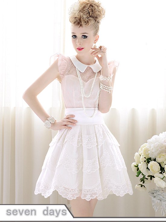 Free Shipping Women's Stylish Peter Pan Collar Lace Patched Sleeveless Blouse Top NL072335