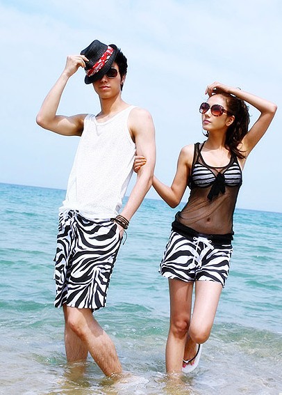 Free Shipping! Women's summer zebra print beach pants lovers male capris female shorts lovers casual shorts pants