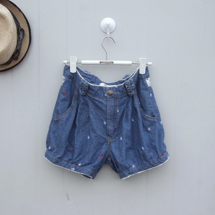 Free shipping   women's sweet embroidery floral pattern puff bloomers denim shorts