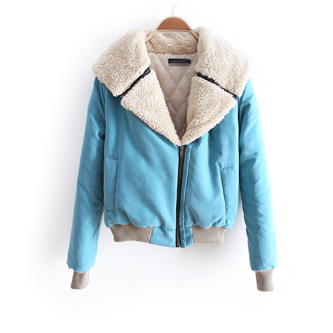 Free shipping Women's thickening cotton-padded jacket with large lapel; Short thermal outerwear; !