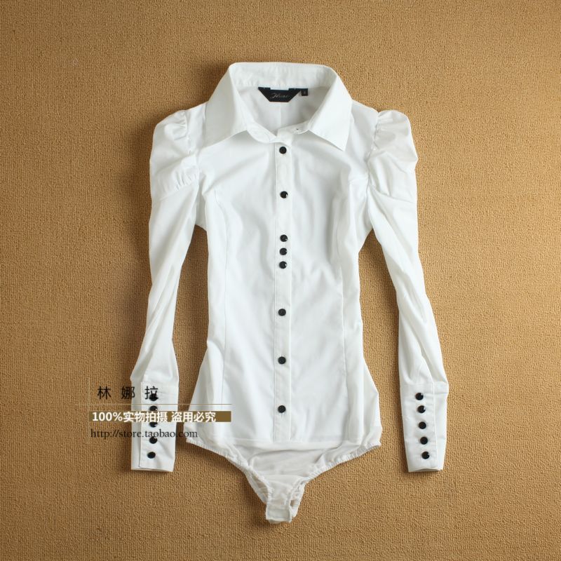 Free shipping! women's tops solid white long-sleeve blouse cotton blends body shirts