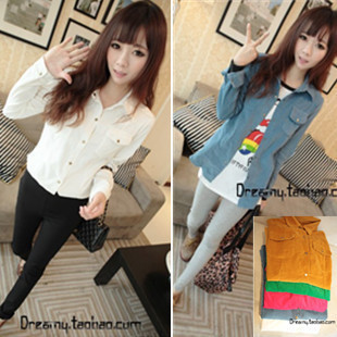 Free shipping  women's unique corduroy long-sleeve fashion shirt 6colors,free size drop shipping C06