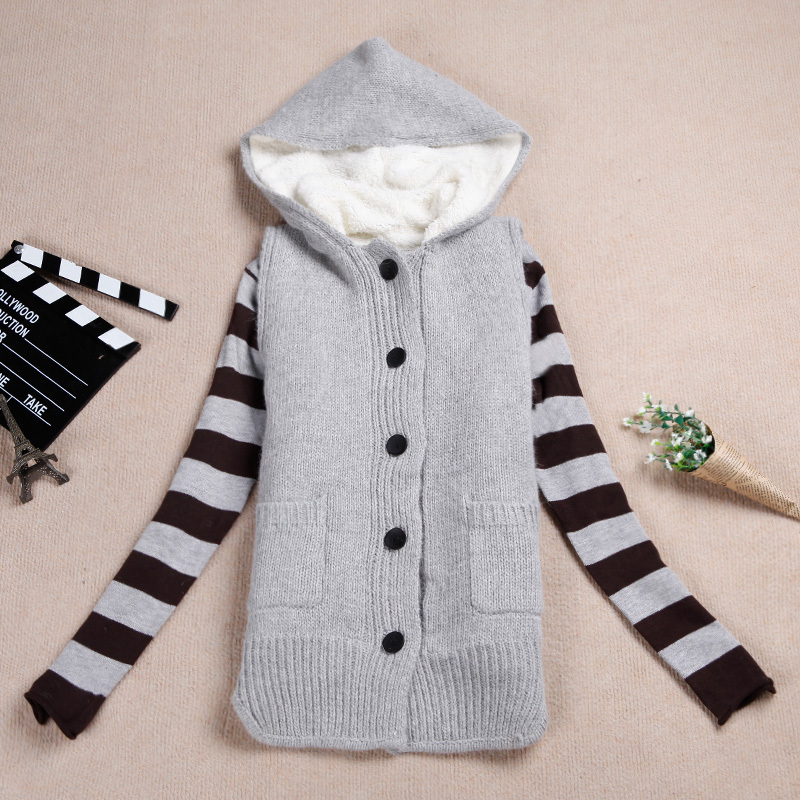 Free Shipping Women's vest plus velvet thickening yarn with a hood cardigan vest outerwear m10