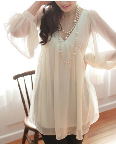 Free Shipping Women's vintage royal wind V-neck lantern sleeve high waist loose long-sleeve chiffon shirt chiffon top 12a