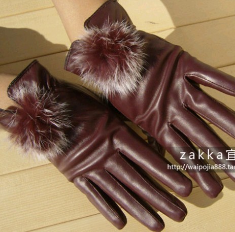 Free shipping!women's warm  and fashion leather gloves thickened