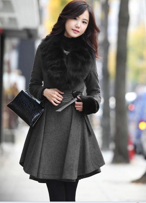 Free shipping Women's Winter coat,Fashion slim long overcoat,Faux Fox Wool Collar Outwear,2012 winter warm coat for Lady