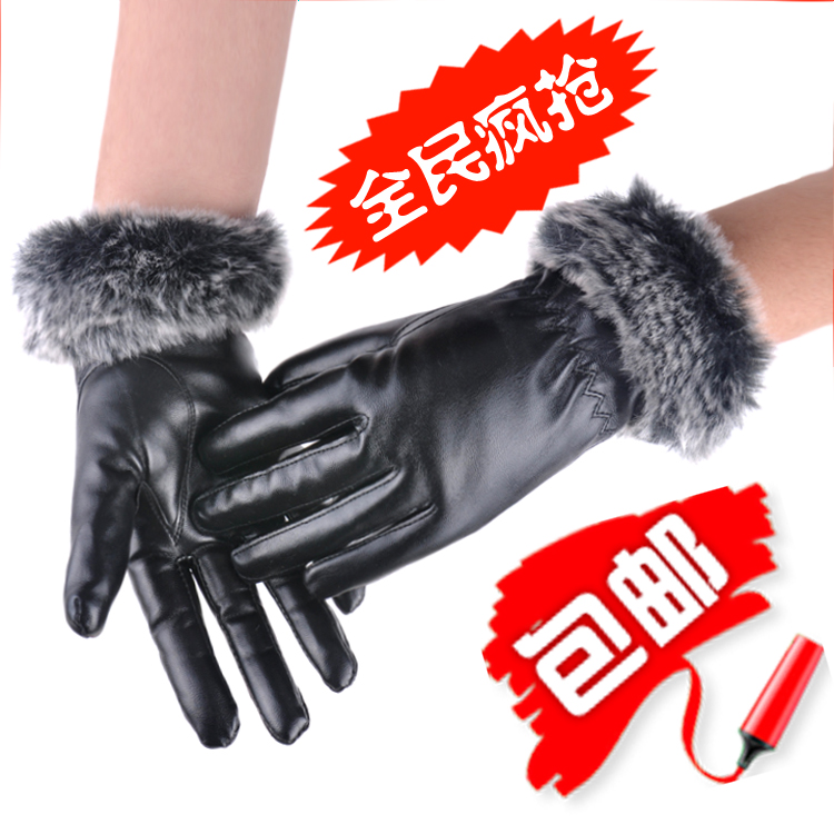 Free shipping Women's winter ride thermal gloves faux leather repair hand gloves wool faux gloves accessories