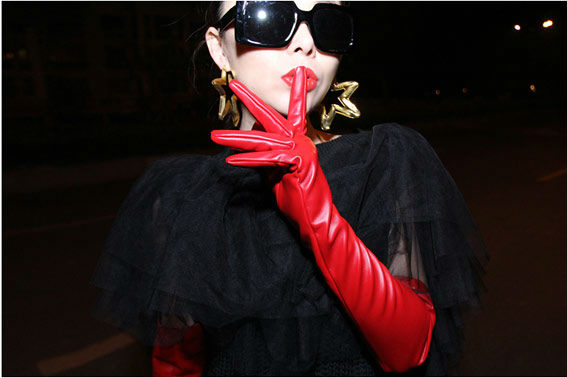 Free shipping Women Sexy Faux Synthetic Leather gloves Gothic Five Fingers Long PU Gloves 50cm length 7 COLORS