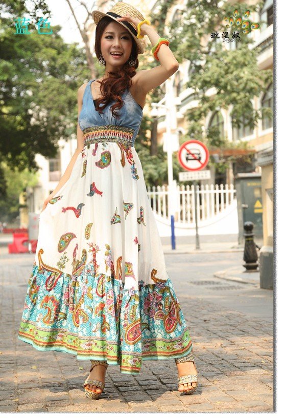 Free shipping Women Sexy Summer Long Dress - vintage flower - Casual - Sleeveless - tank top dress