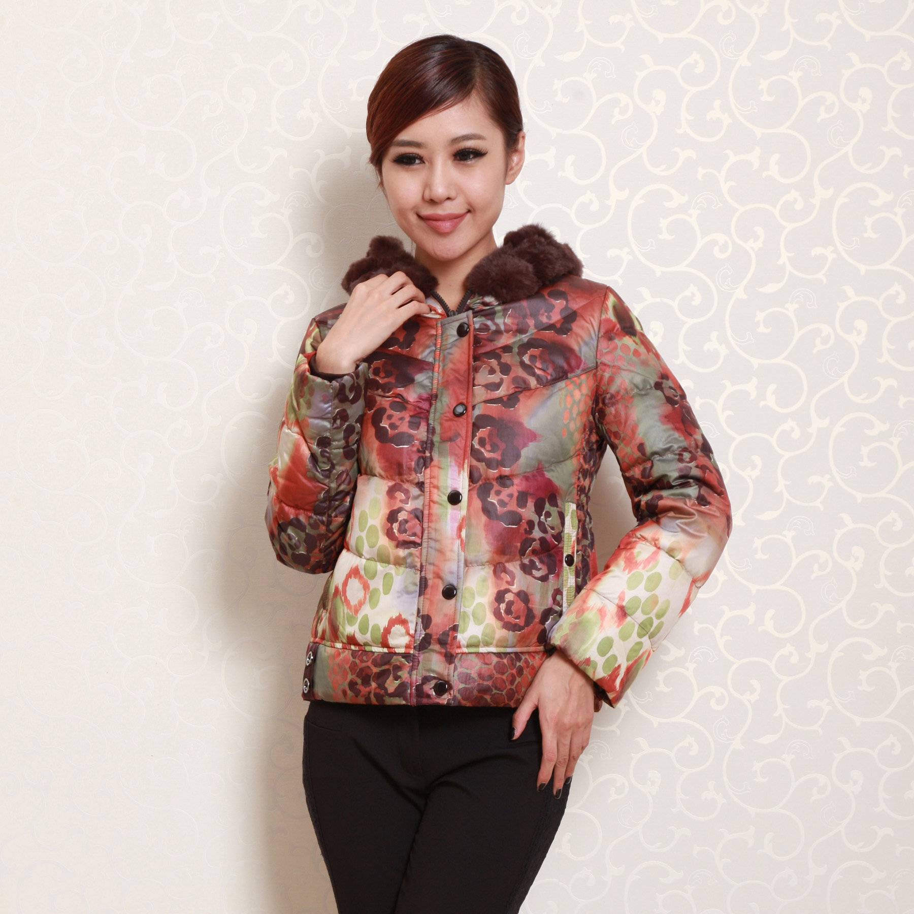 Free shipping women short design  jumpsuit cap fur collar fancy down coat lady winter jacket