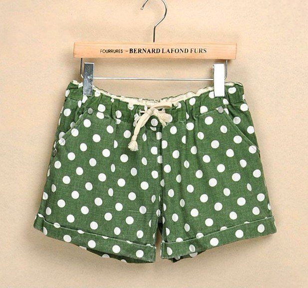 Free shipping!! Women short pants,  cotton short trousers, polka dot pant with sashes