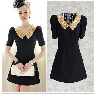Free shipping women Short-Sleeve Beaded dress, New Promotion career dress fashion 2013 color black