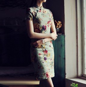 Free Shipping women short sleeve cheongsam Chinese Dress Flora Vintage style Cheong-sam traditional linem dress