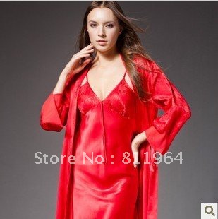 Free shipping women sleeves style noble silk pajamas dress two-piece suit home clothes 9108