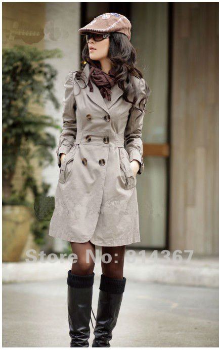 Free shipping!WOMEN SLIM FIT LONG STYLE DOUBLE BREASTED WIND COAT  SIZE S/M WF-0014