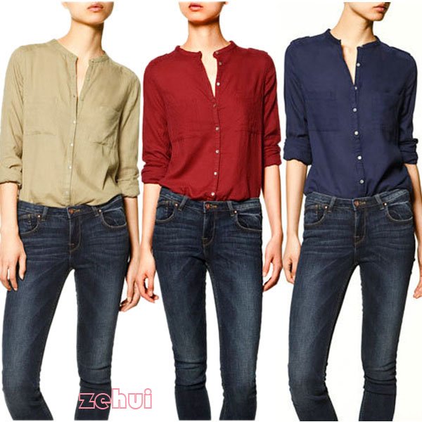 Free Shipping Women Slim Vertical Neck Blacks Dot Professional 3/4 Sleeve Chiffon Shirt CY0273