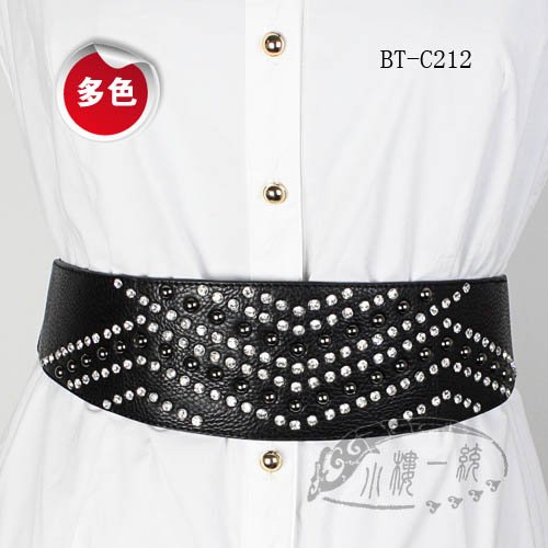 Free shipping  Women Snap Button Rhinestone Stud Leather Wide Elastic Stretch Belt Fashion Belts rBT-C212e