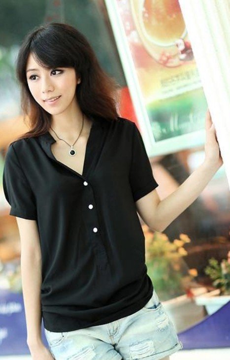 free shipping women solidchiffon  short sleeve  shirt summer  tee shirt ,loose shirt  S-4XL black ,pink and white