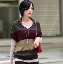 Free Shipping women Stripes short sleeve Loose wool knitwear sweater weave sweater pullover batwing coat 2 colors