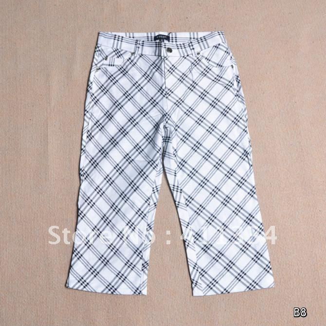 FREE SHIPPING women summer plaid short women's pants white/black