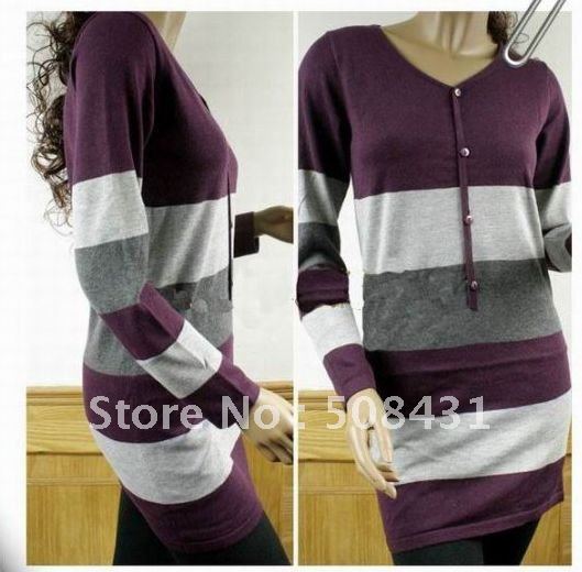 free shipping women sweater  autumn 100% cotton medium-long V-neck t skirt sweater sports top