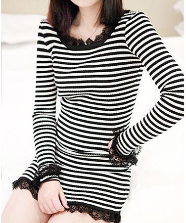 free shipping women sweater black-white stripe