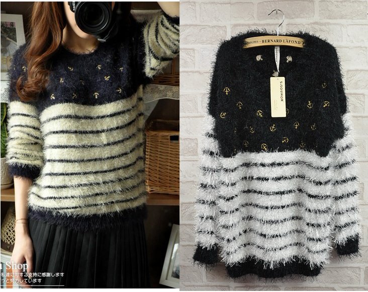 free shipping women sweater high quality dog fur long sleeve stripe for winter wholesale price