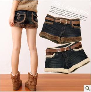 Free shipping Women the new quality lamb Burr denim shorts loose boots, pants female tide